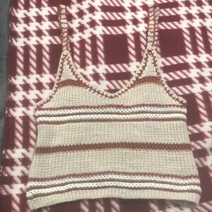Women's Beige and Brown Cropped Knit Tank Top